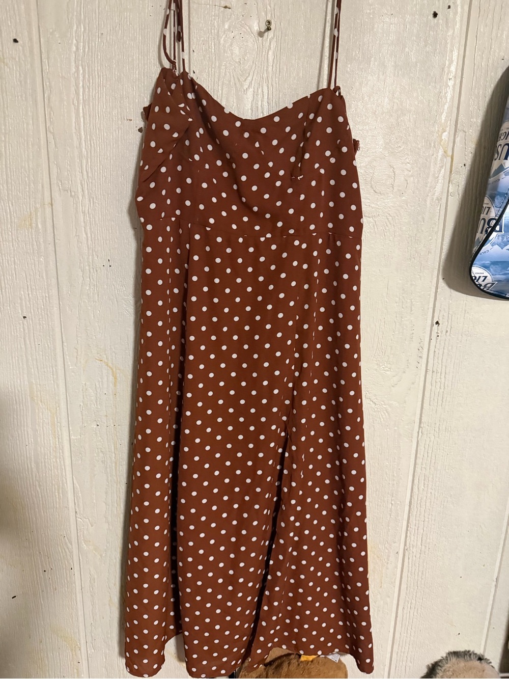 Polka Dot Slip Midi Dress in Rust